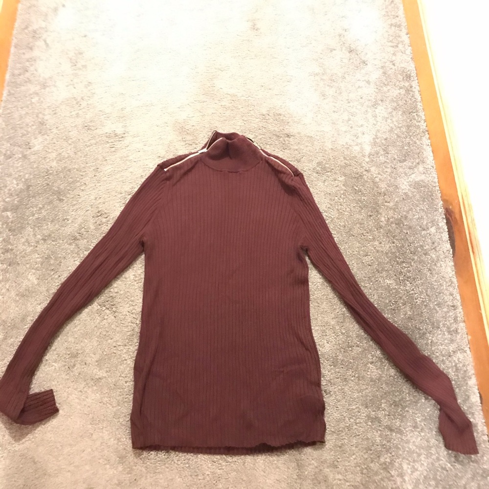 Ribbed Zip Turtleneck - burgundy/dark plum